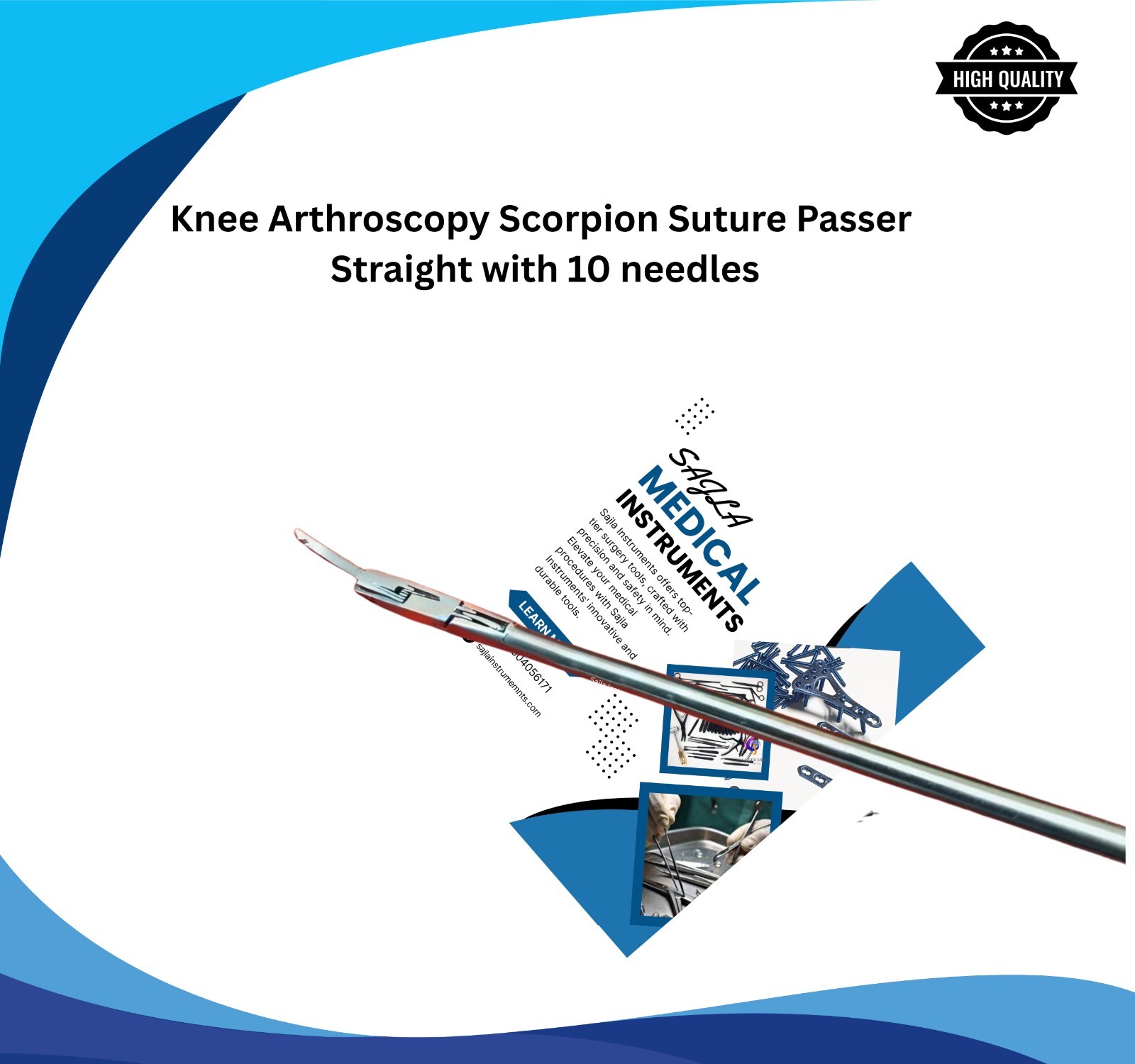 Arthroscopy Scorpion Suture Passer Knee Straight with 10 needles by Sajla