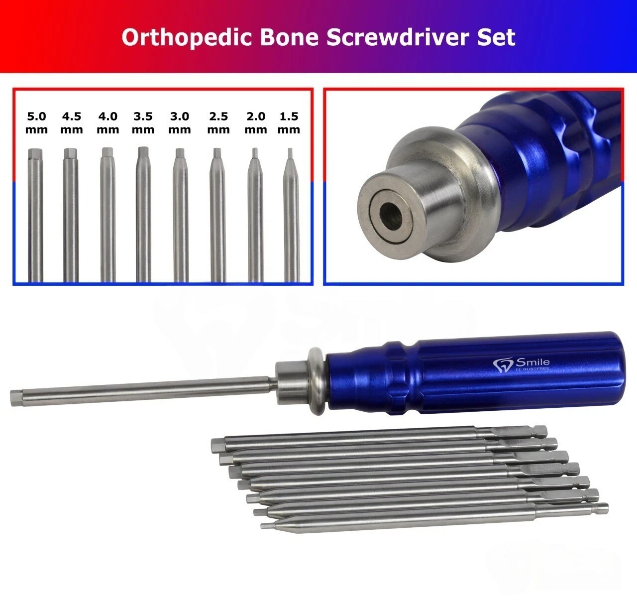 Orthopedic Bone Screwdriver Set With Quick Coupling Handle Surgical Instruments