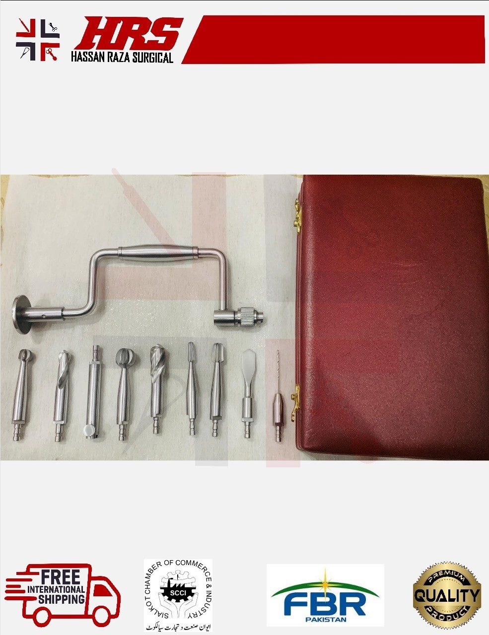 Hudson brace Set Of 10 Pieces (3 Burr , 3 Drill , 2 Perforator, 1 Extension Kit)
