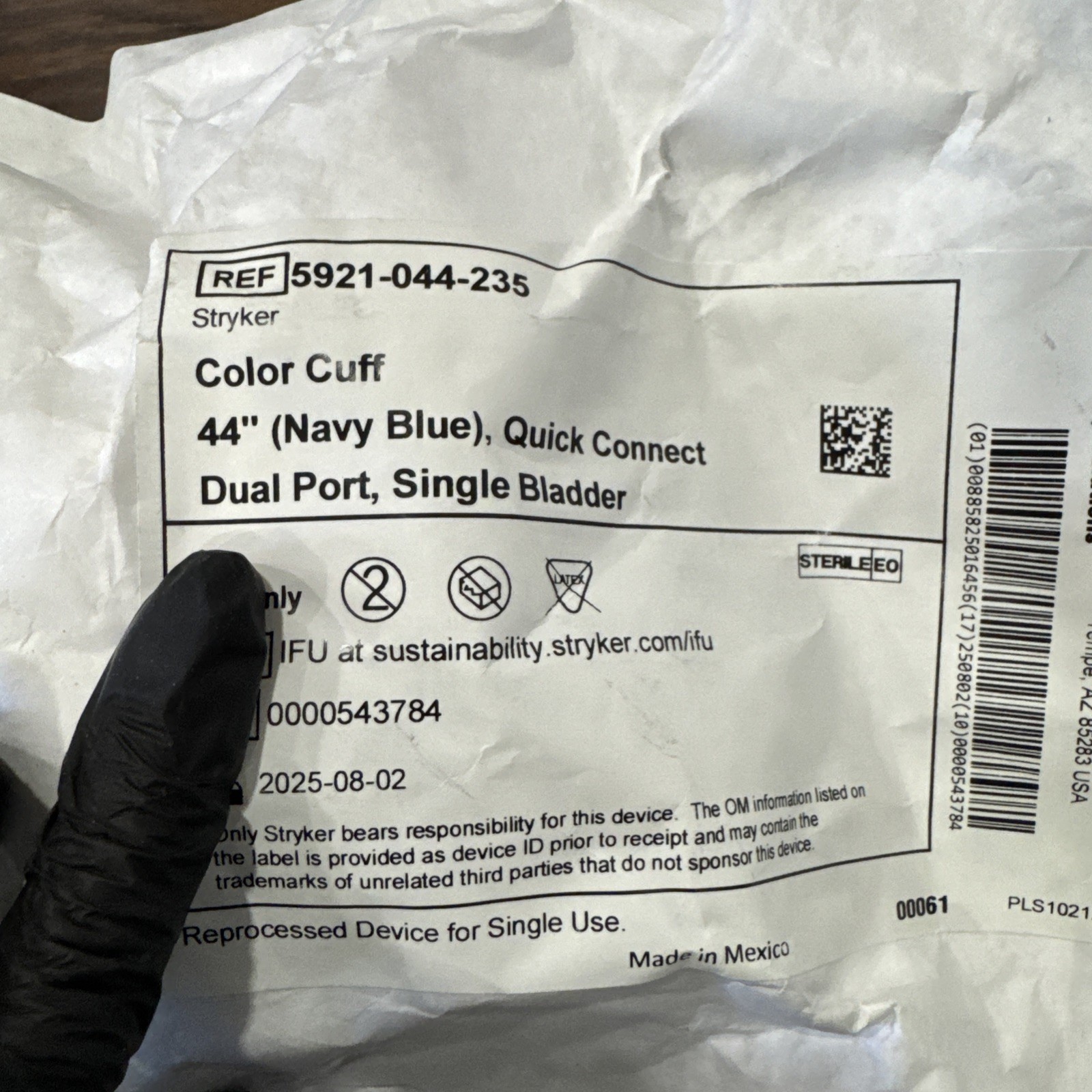 STRYKER 5921-044-235 Color Cuff 44” (Navy Blue) Quick Connect Dual Port Lot 4