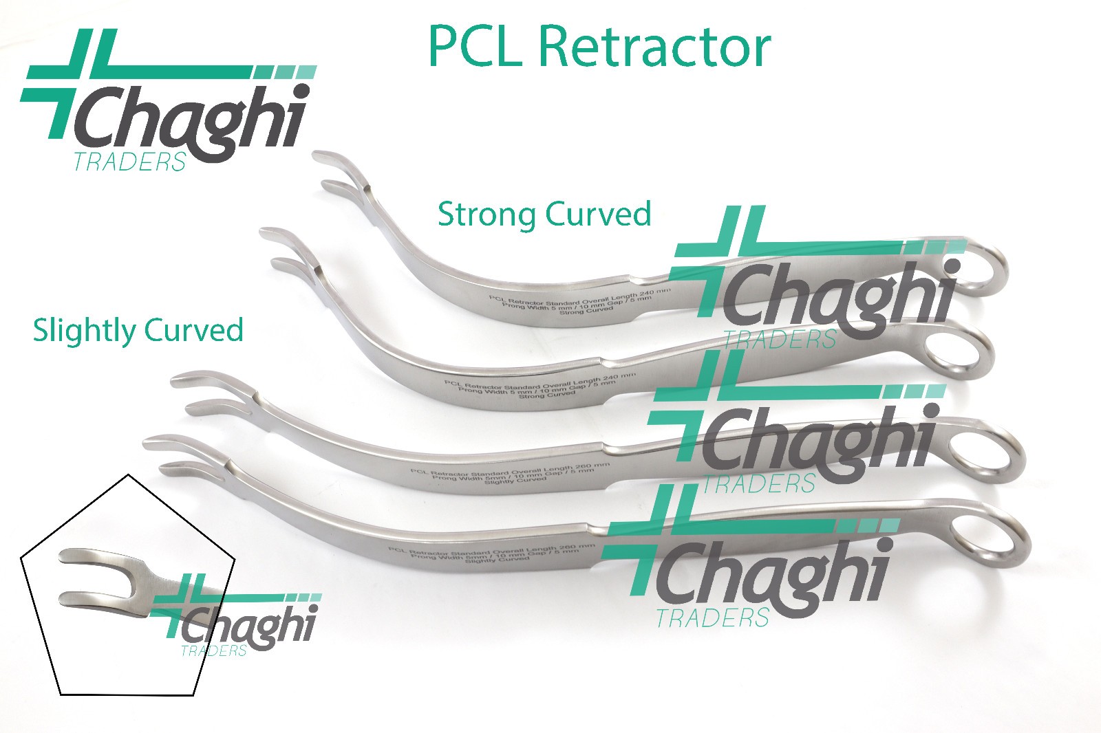 PCL Retractor Strong Slightly Curved 4PCs Set Surgical Instruments Chaghi Trader