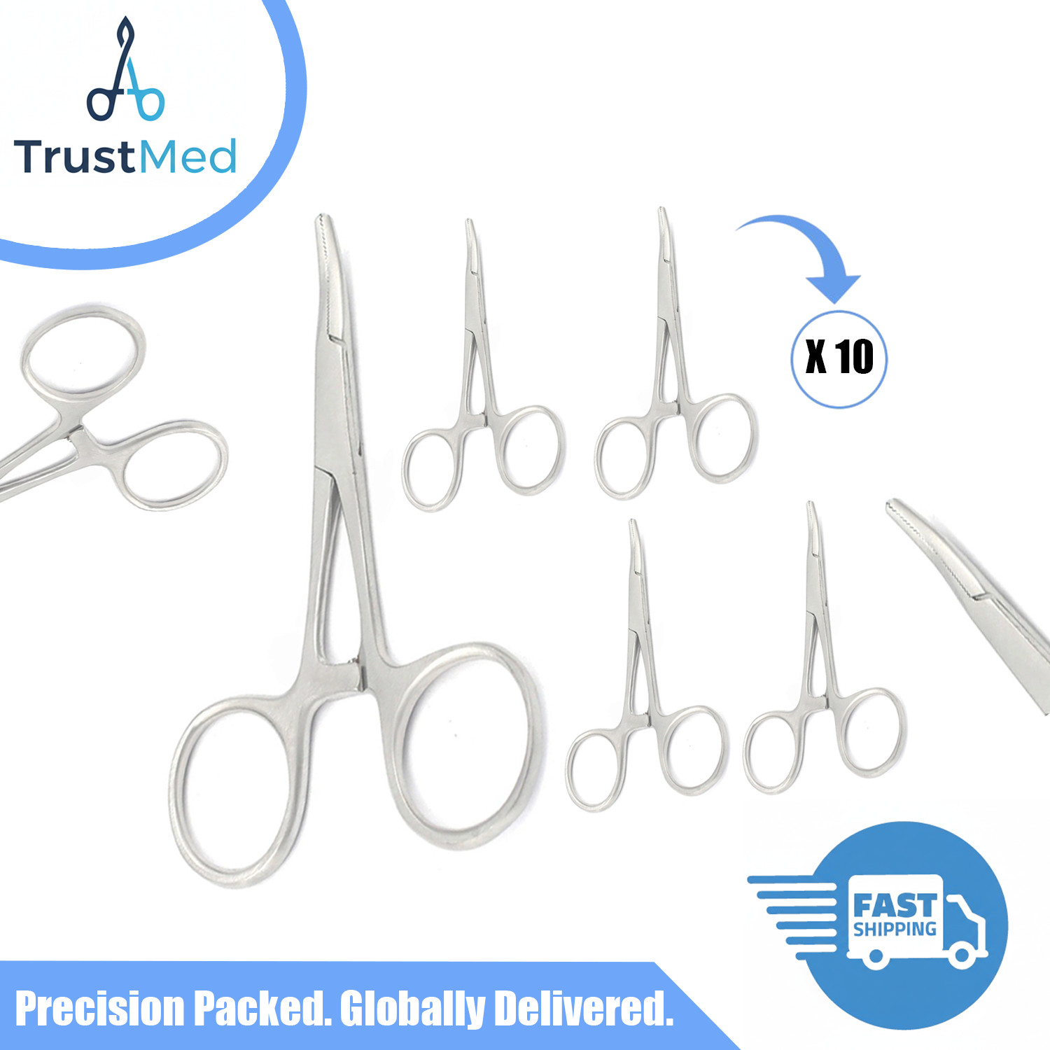 New 3.5″ Set of 10 Pcs Curved Hemostat Locking Clamps Surgical Instruments Set