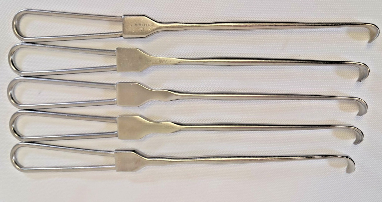 5 pc. V. Mueller NL1003 Retractor, Cushing Straight Plain Edge 8 3/4 Inch set