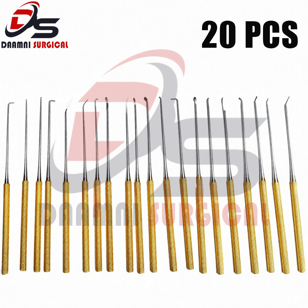 Rhoton Micro Dissector Set 20 Pieces with Gold Neurosurgery Surgical Instruments
