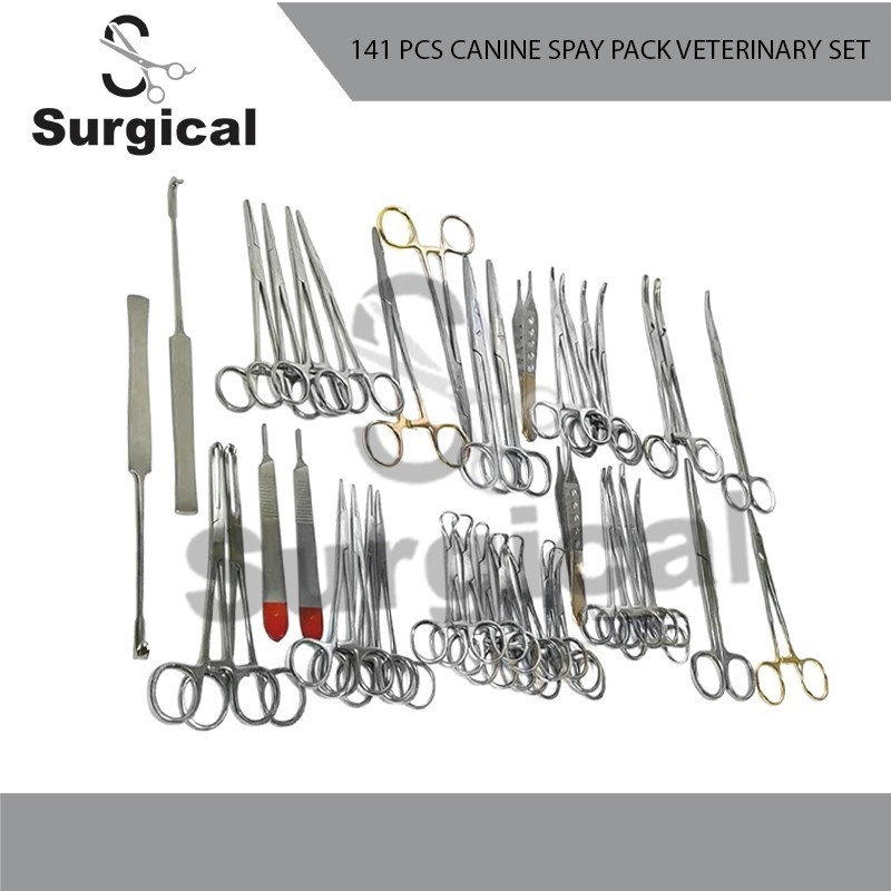 141 PCS CANINE+FELINE SPAY PACK VETERINARY SURGICAL INSTRUMENTS