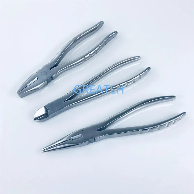Veterinary Kirschner Wire Cutter Flat Nose Pliers with Serrated Jaws Bone Forcep