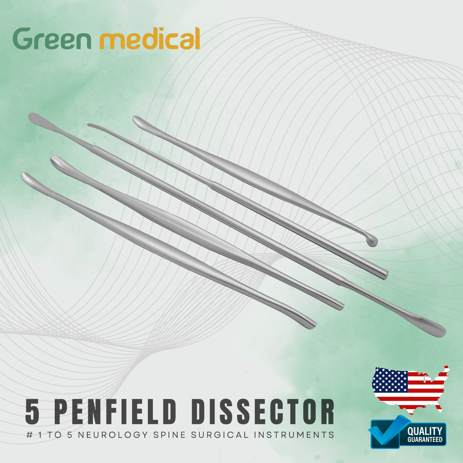 Penfield Dissectors No. 1, 2, 3, 4, 5 Neurosurgery Spine Instruments Set of 5