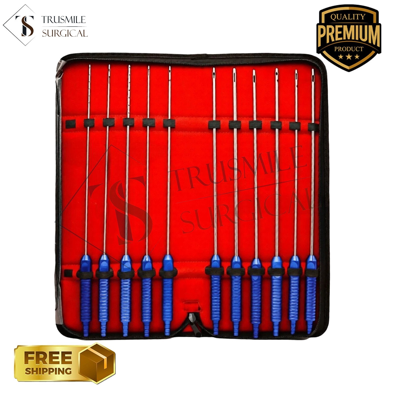 11 Pcs Liposuction Cannulas Fixed Handle Fat Transfer Cosmetic Surgery Kit Set