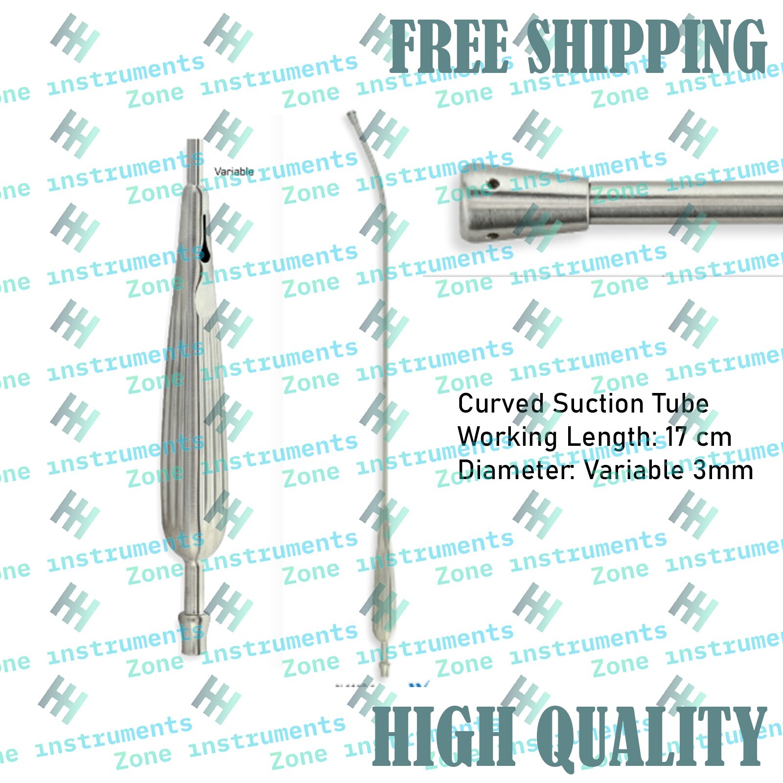 3PC Suction Tube 17cm Curved Variable Diameter 3mm Stainless Steel Reusable Tool