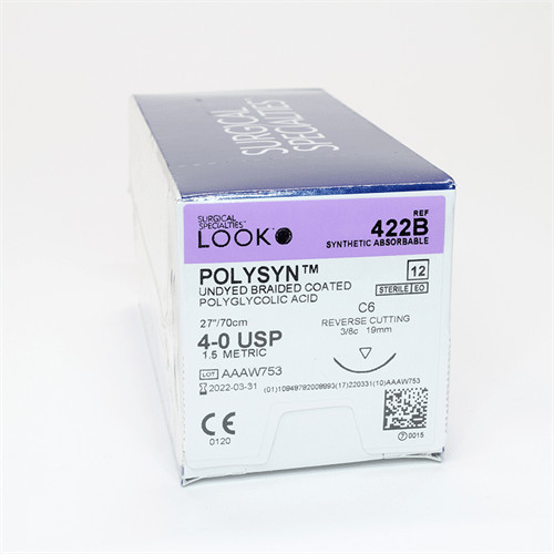 Look X422B PolySyn 4-0 Undyed Absorbable Sutures 27” C6 3/8 Circle 19mm 12/Pk