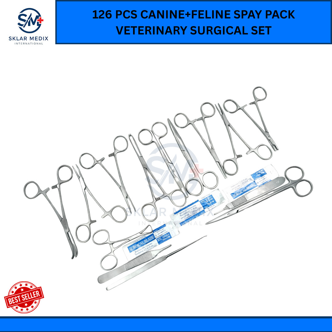 126 Pcs Veterinary Surgical Instrument Set Canine Feline Spay Pack Cat Dog Set