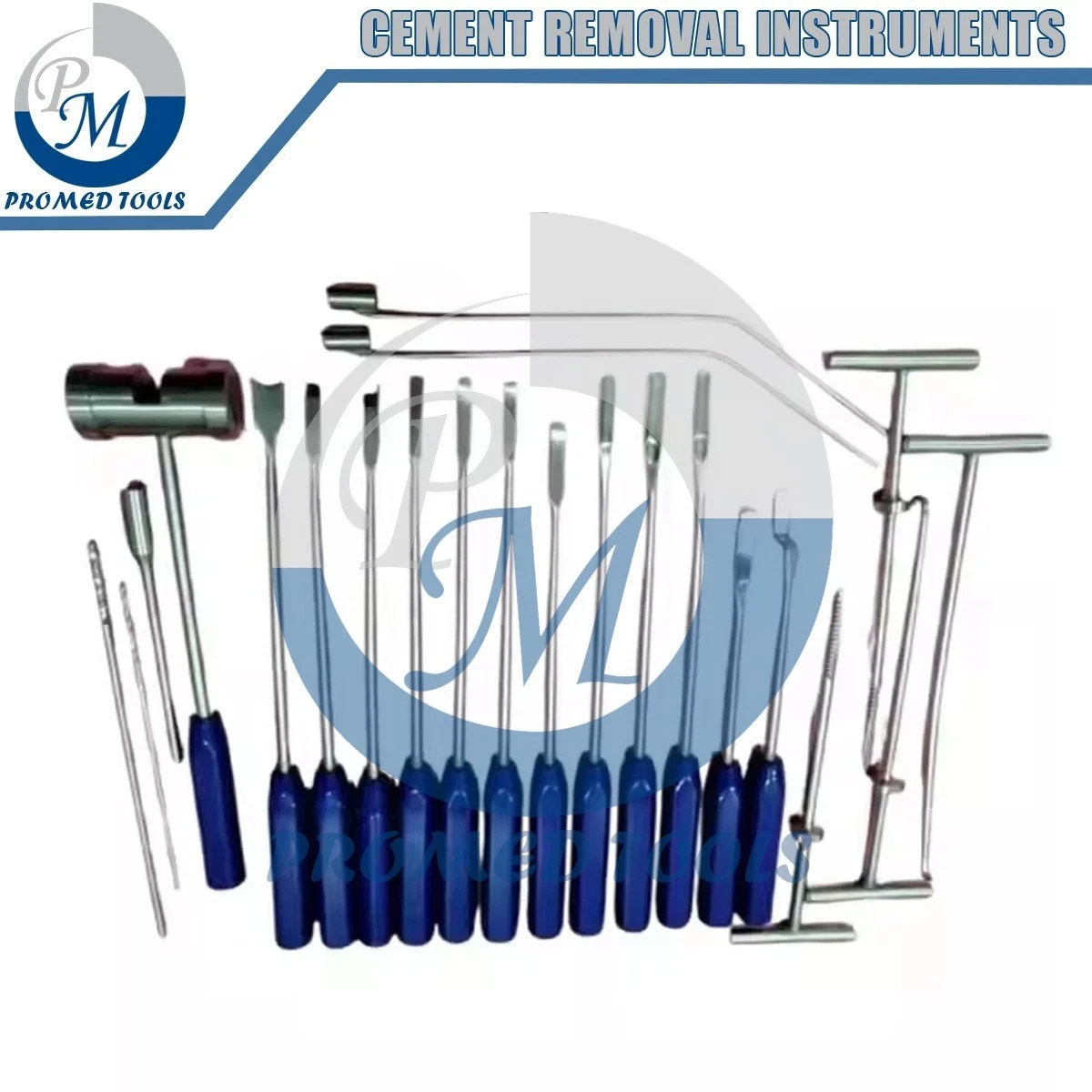 Mueller-Type Cement Removal Instruments Titanium Blue Set of 22 Pcs Orthopedic