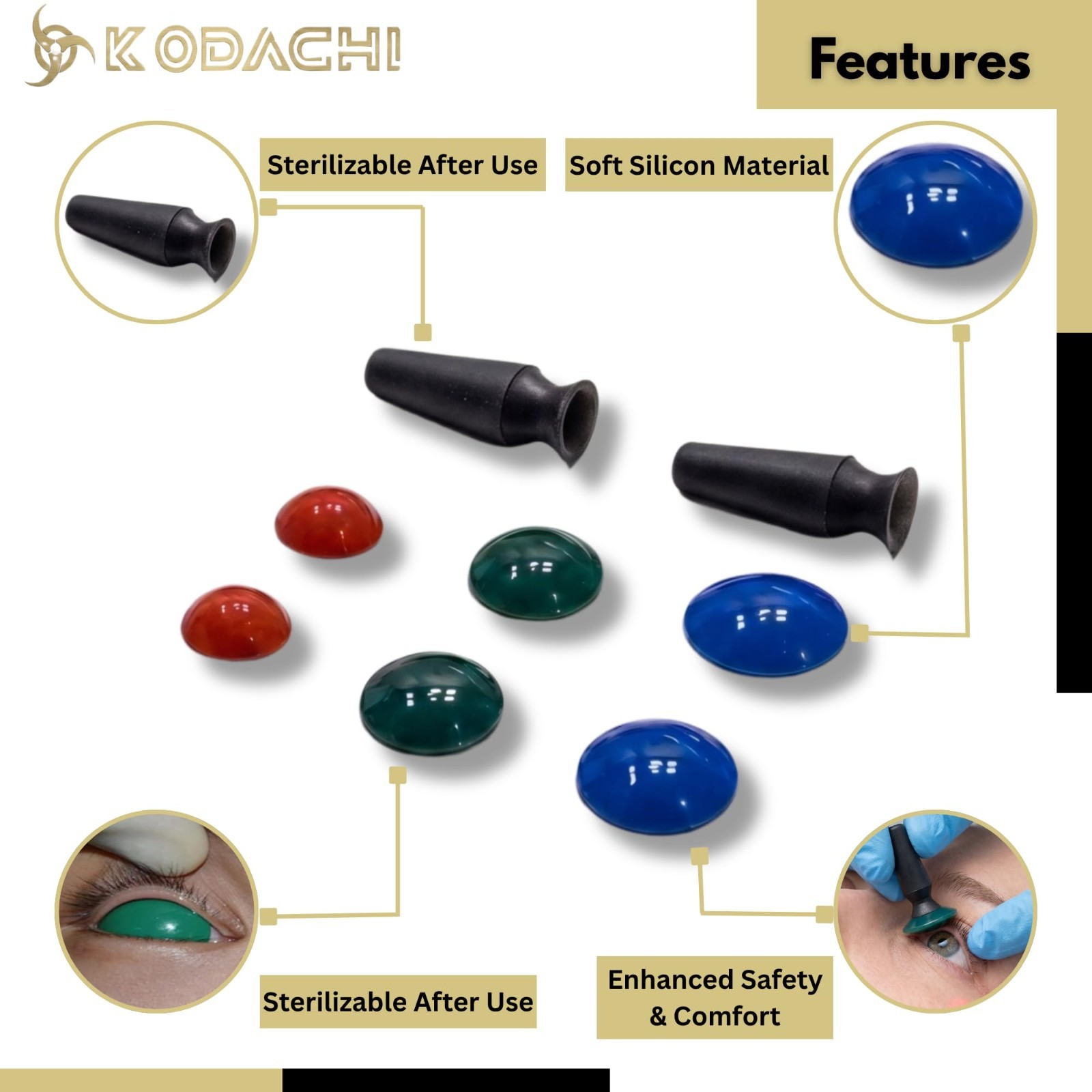 Corneal Eye Shield Protector Set – Silicone Small Medium Large, 3 Pairs + Suctio