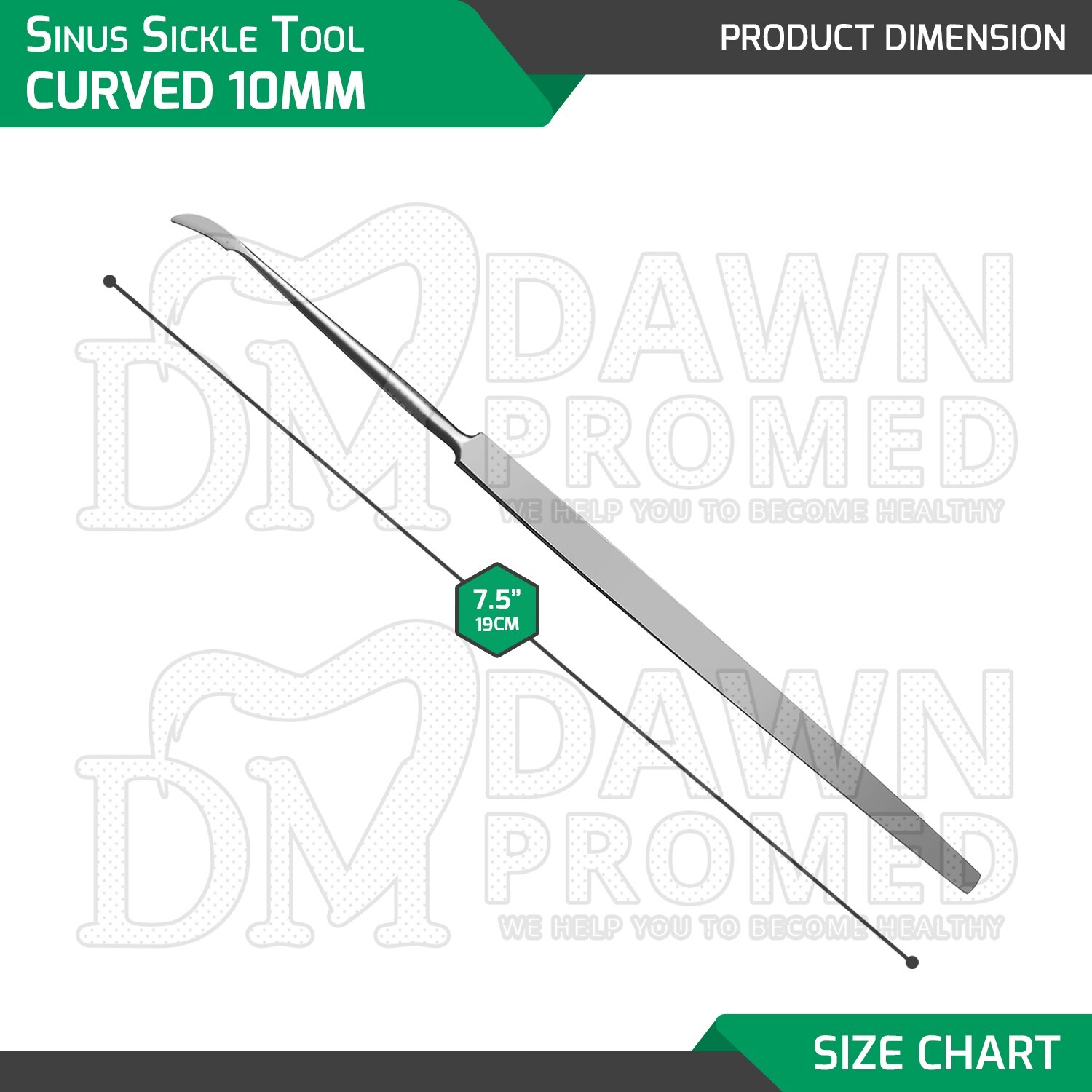 Sinus Sickle Tool 7.5″ Curved 10mm Blunt Blade Flat Handle Rhinology Instruments