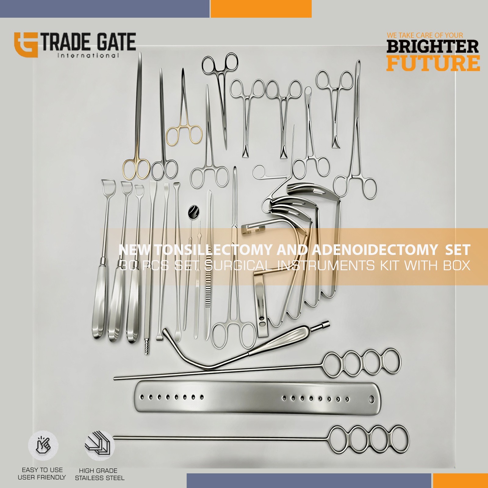 New Tonsillectomy and Adenoidectomy 30 pcs Set Surgical Instruments Kit with Box
