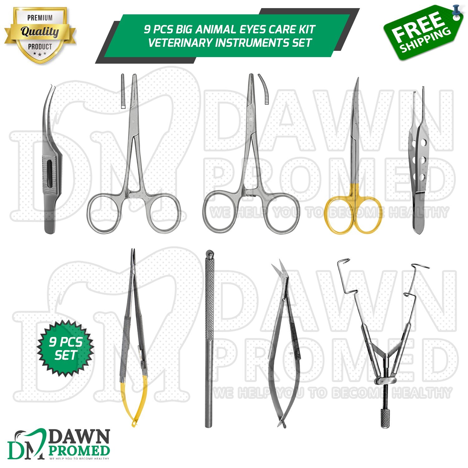 9 Pcs Big Animal Eyes Care Kit German Grade Veterinary Instruments Set
