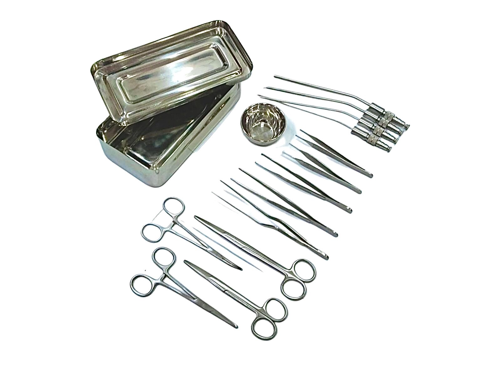 14pcs Surgical Instruments Kit stainless steel + Frazier suction Tip ENT Tools