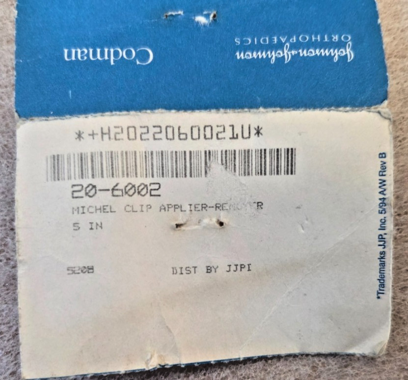 NEW – Codman 20-6002, 5″ Michel Clip Applier / Remover (A4A)