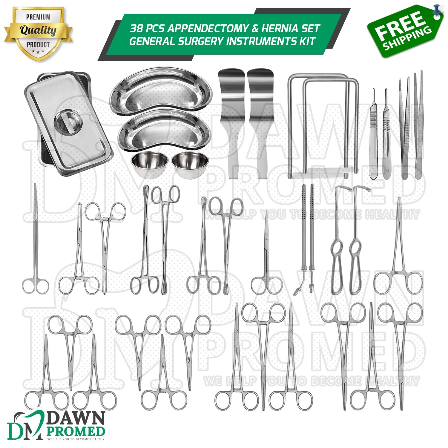 38 Pcs Appendectomy & Hernia Set General Surgery Instruments Kit German Grade