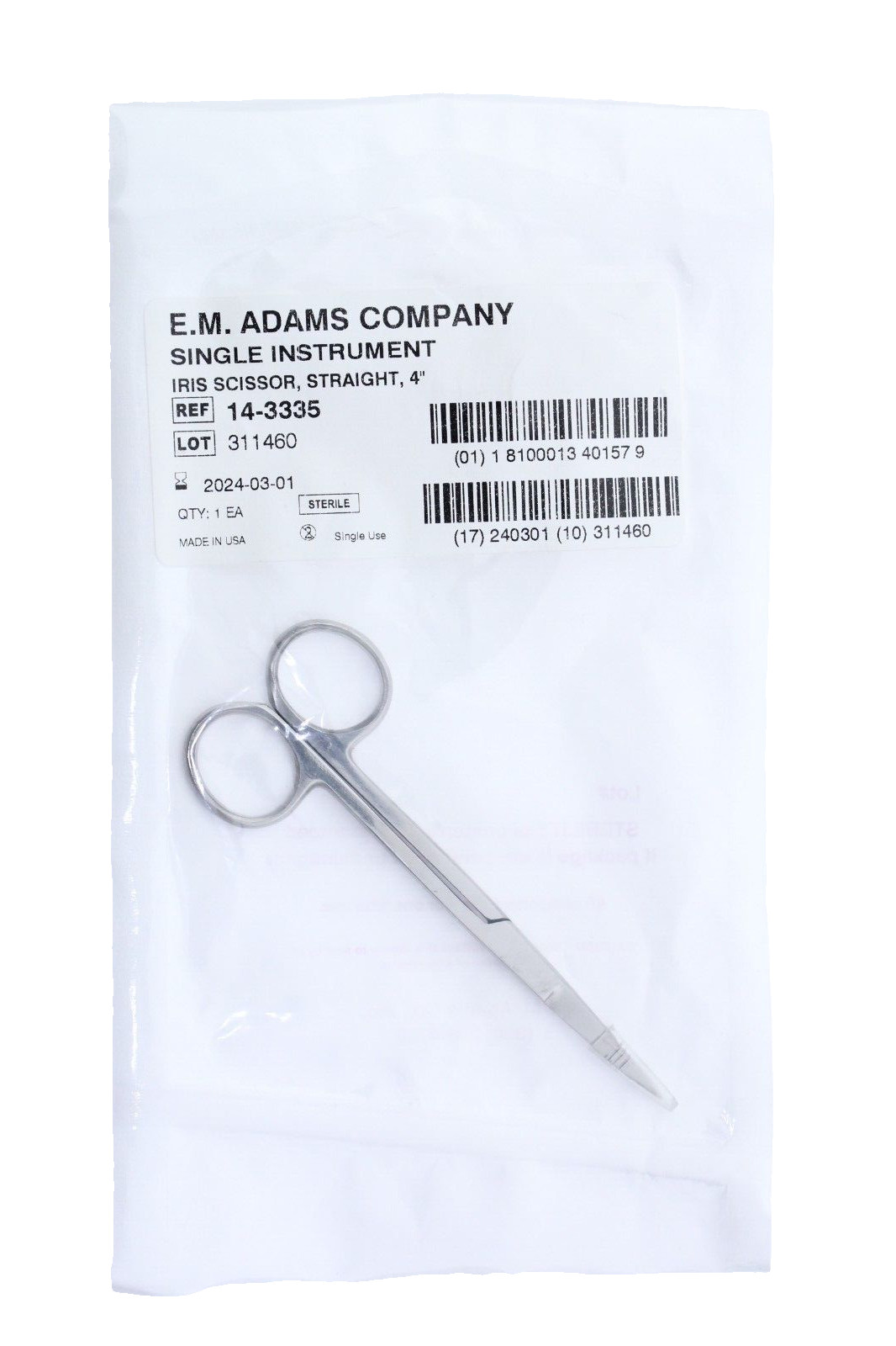 5-PACK / ADAMCO Iris Scissor Straight 4″ Sharp – REF: 14-3335 – SEALED / STERILE