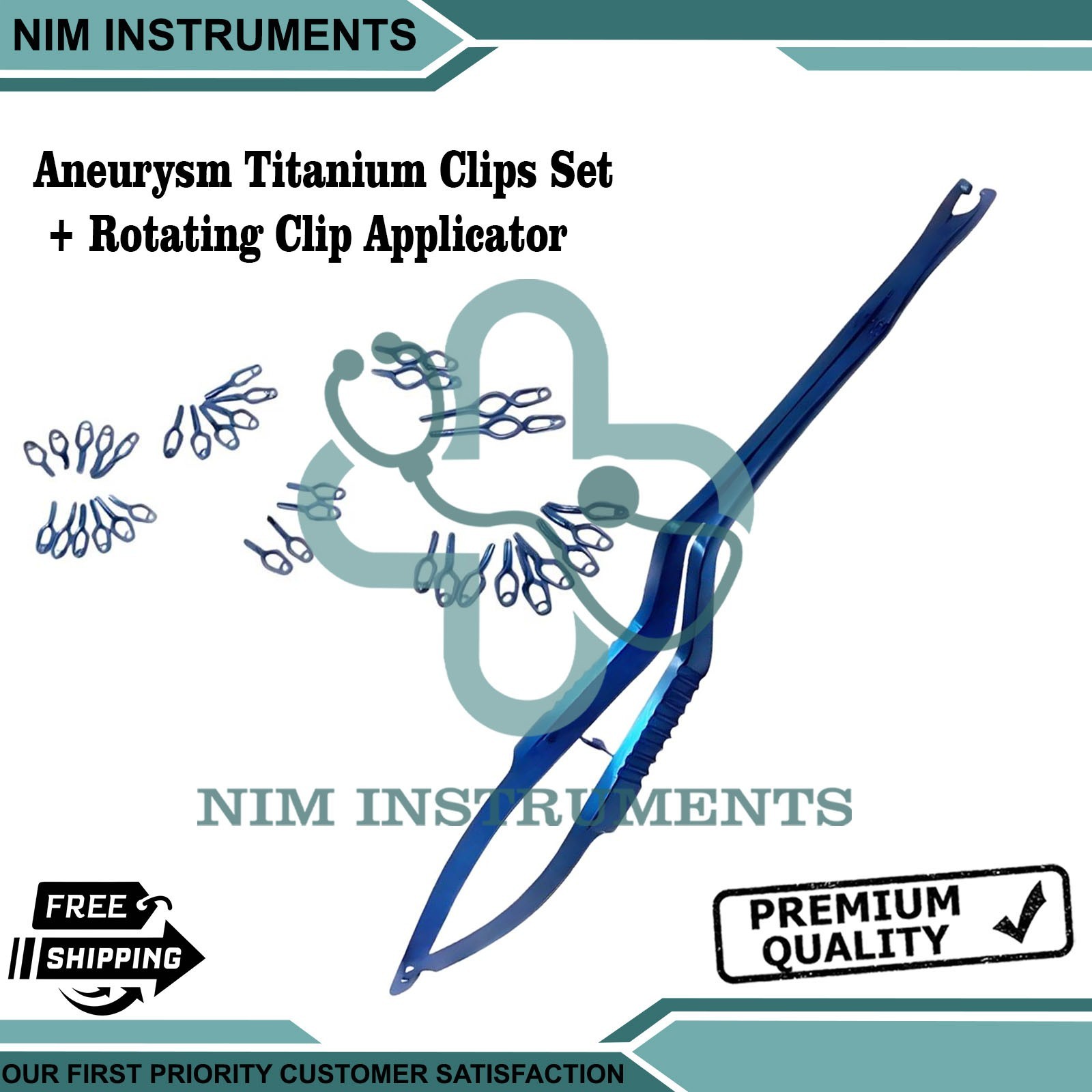 Aneurysm Titanium Clips Set | 20 Clips + Rotating Clip Applicator Instruments