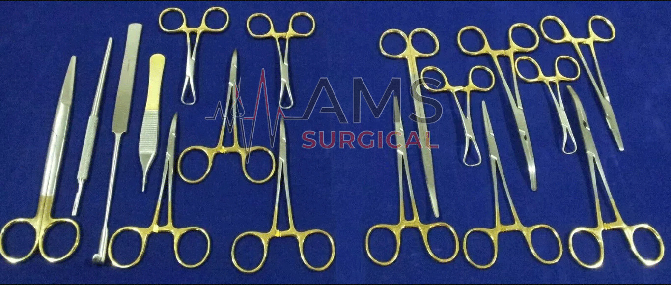 General Surgery Spay Pack Set Of 17 Pcs Gold Handle Surgical Instruments Set