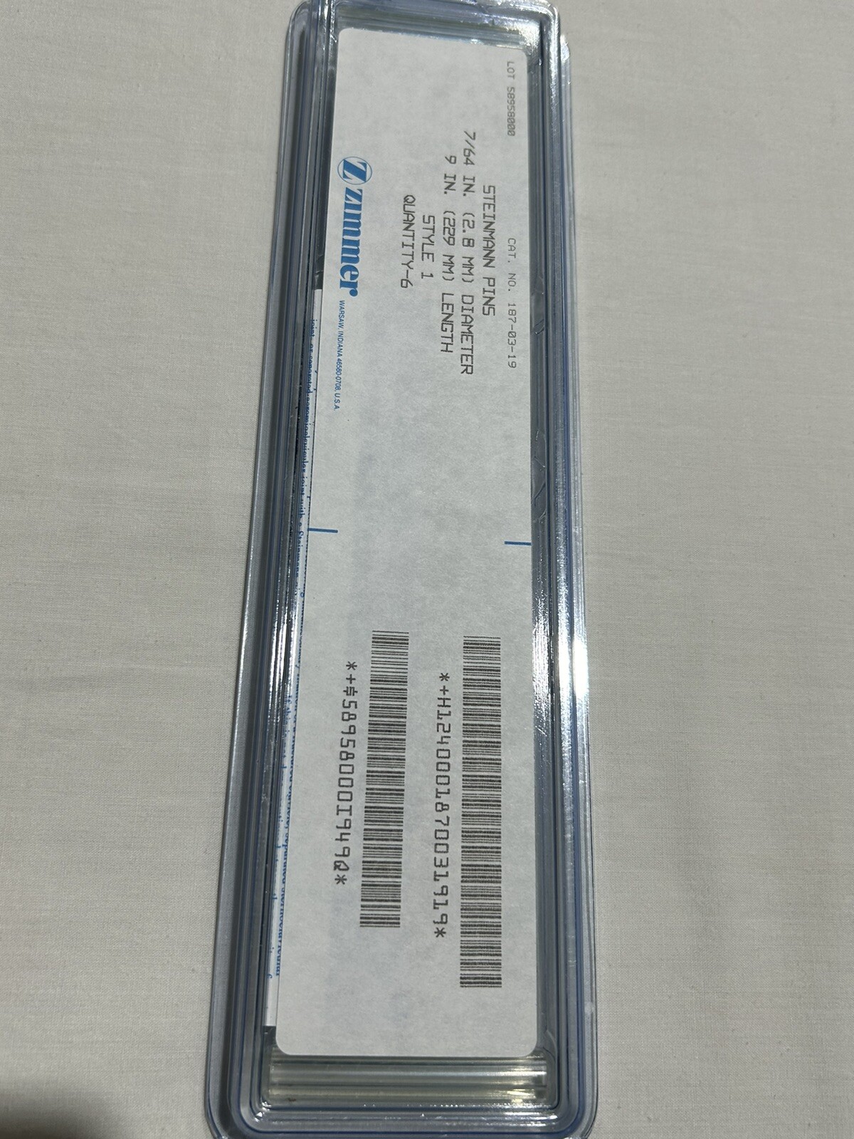 Zimmer Threaded Steinmann Pins 7/64″ x 9″ 187-03-19/ Box of 6 Pin.