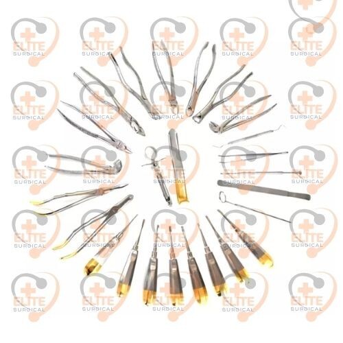 GERMAN 25 PC ORAL DENTAL SURGERY EXTRACTING ELEVATORS FORCEPS INSTRUMENT KIT SET