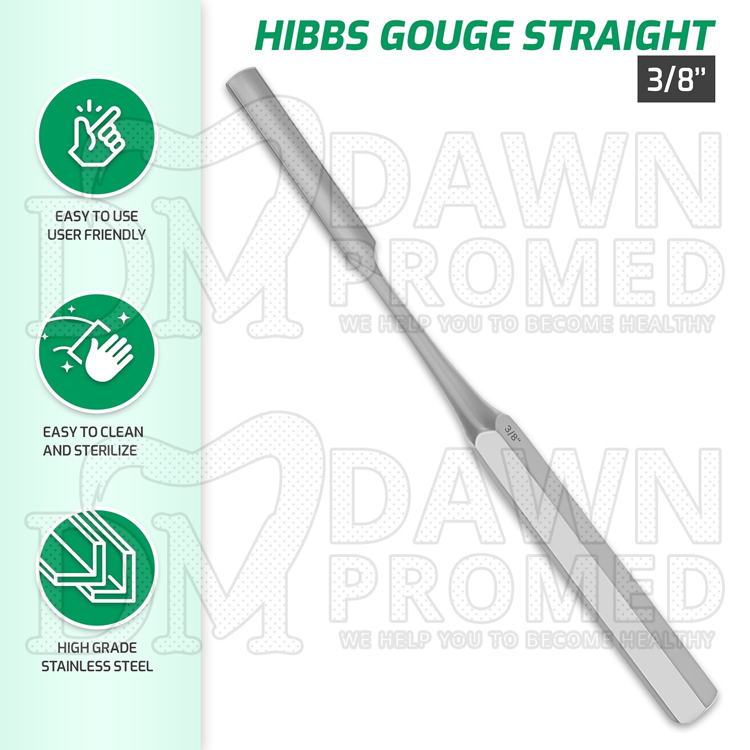 HIBBS Orthopedic Bone Gouge 9″ Straight 3/8″ Blade Surgical Instrument German Gr