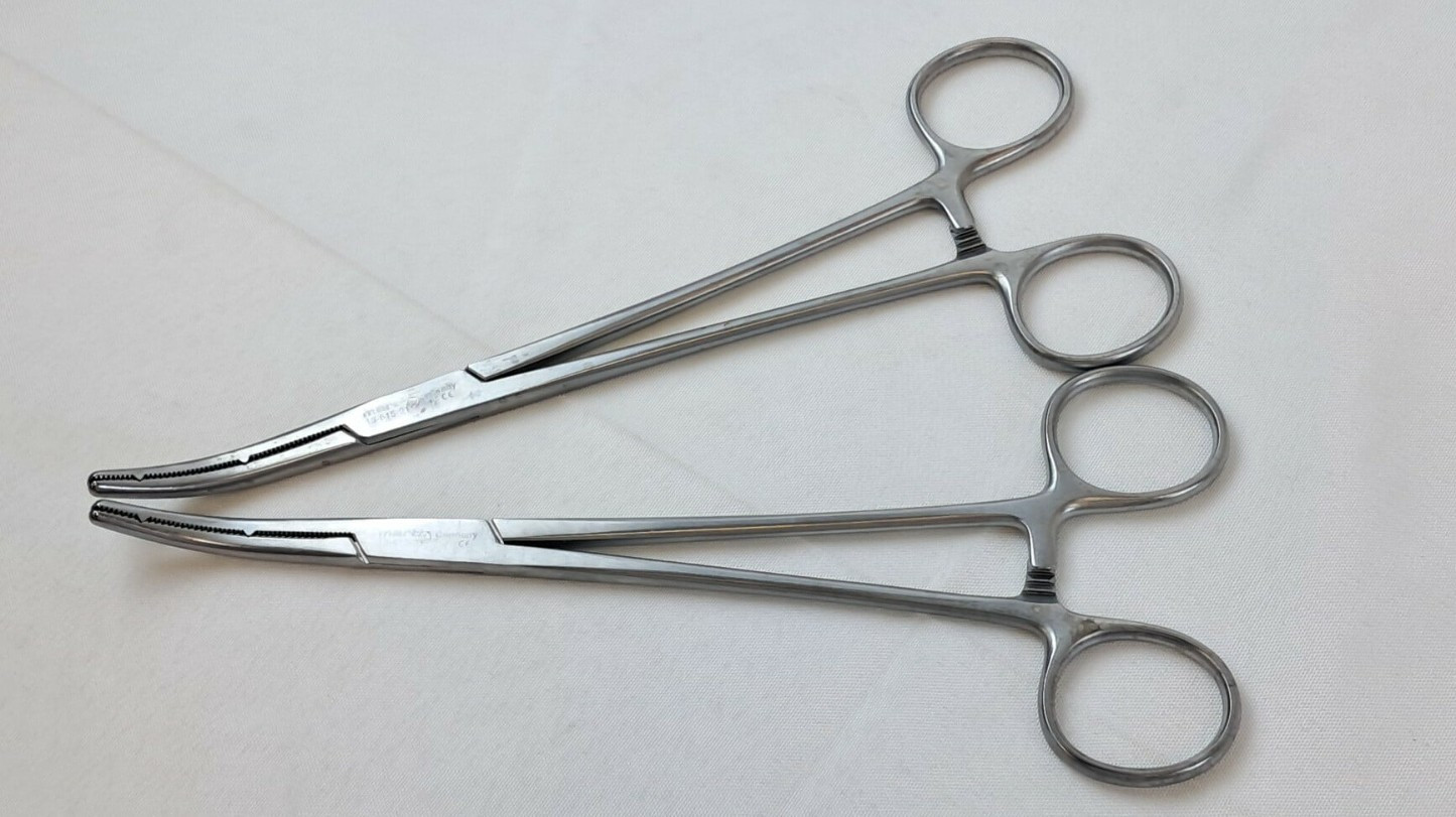Lot of 2 KLS Martin 13-615-21, Heany Hysterectomy Forceps / Clamp, 8-1/2in.