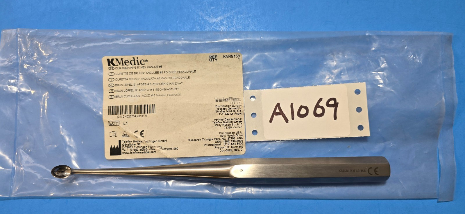 K Medic KM 49158 Orthopedic BRUN Curette Size 6 Angled