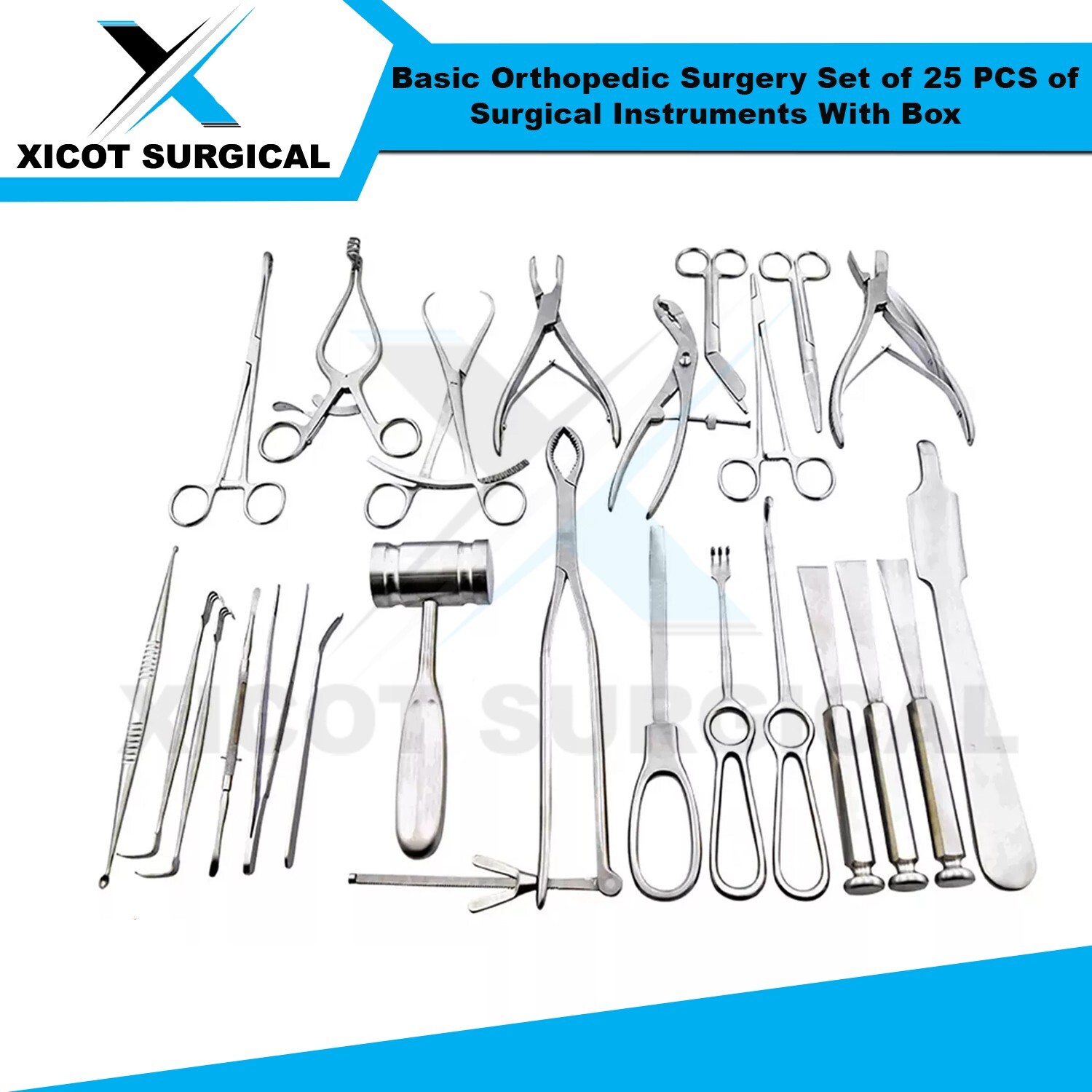 Basic Orthopedic Surgery Set of 25 PCS of Surgical Instruments With Box