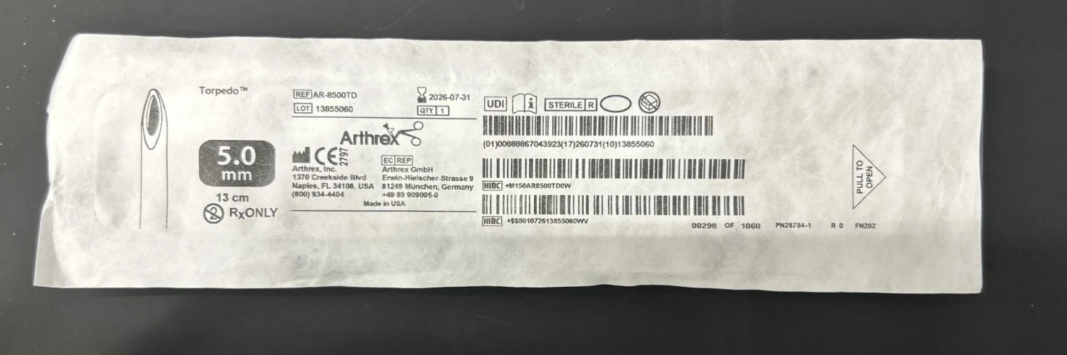 Arthrex 5.0MM Torpedo Arthroscopic Shaver Blade 13CM, Straight, AR-8500TD