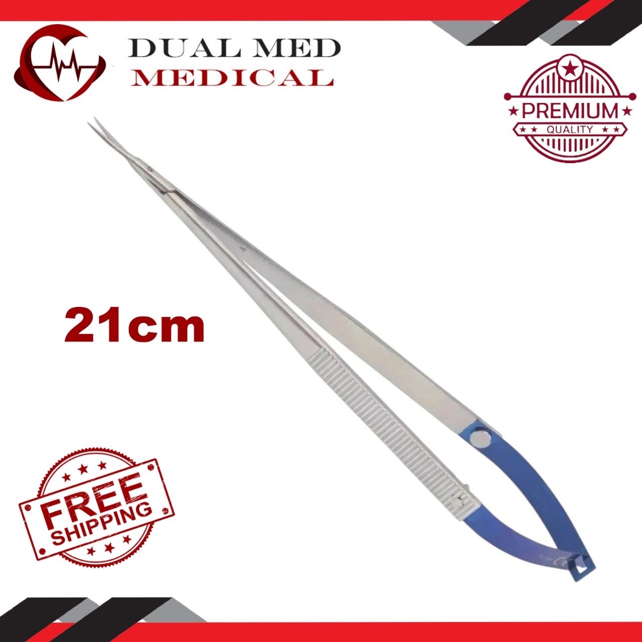 Kamiyama Type Microscissors Straight Serrated Blade 21cm with Blue Plasma Coated