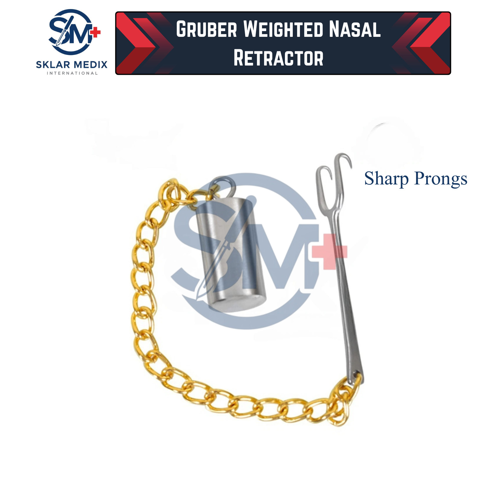 Gruber Weighted Nasal Retractor 2 Sharp Prong Rhinoplasty Instrument