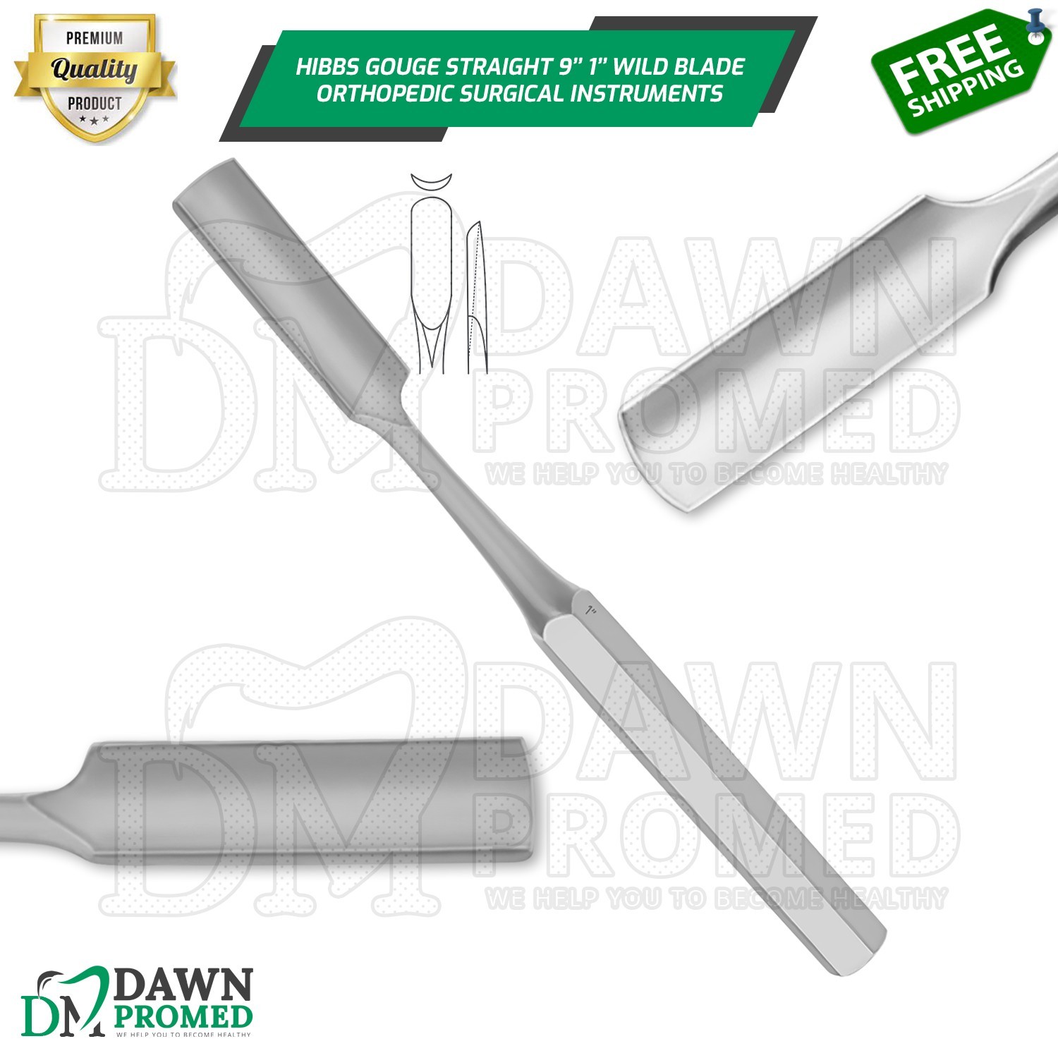 HIBBS Orthopedic Bone Gouge 9″ Straight 1″ Blade Surgical Instrument German Gr