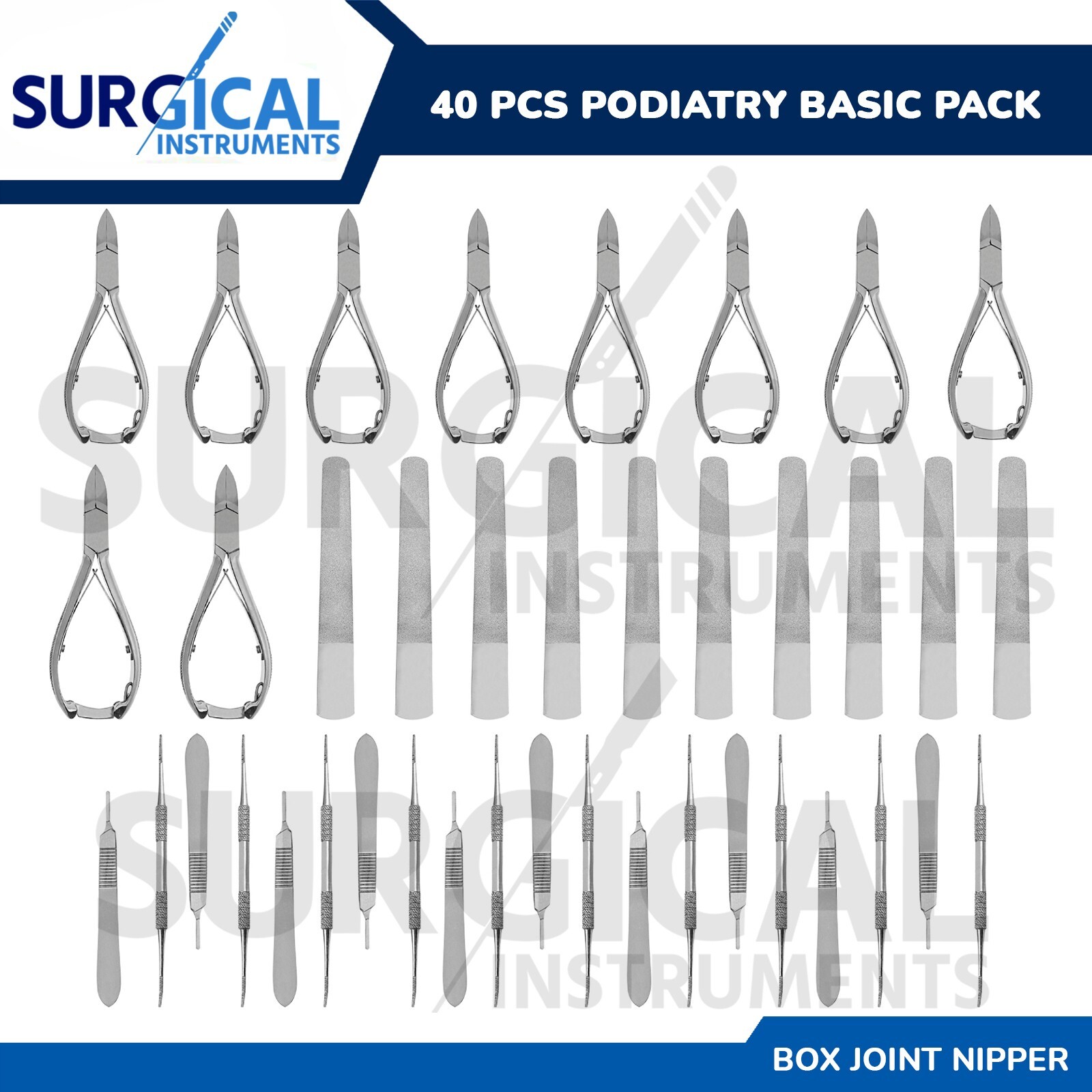 40 Pcs Podiatry Basic Pack Set Box Joint Surgical Instruments Kit German Grade