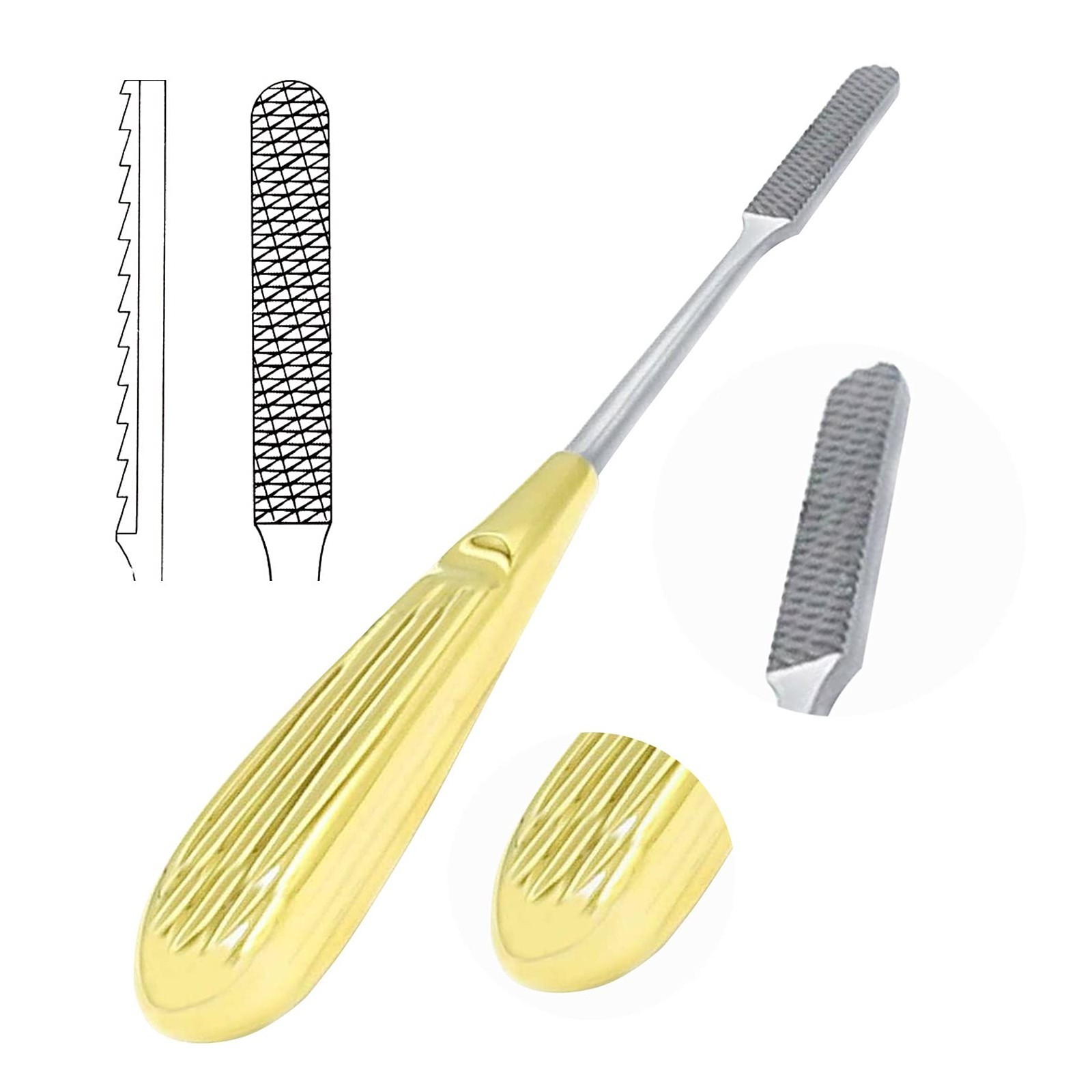 TC Maltz Nasal Bone Rasp Medium Teeth Gold Handle Orthopedic Instruments OP-024