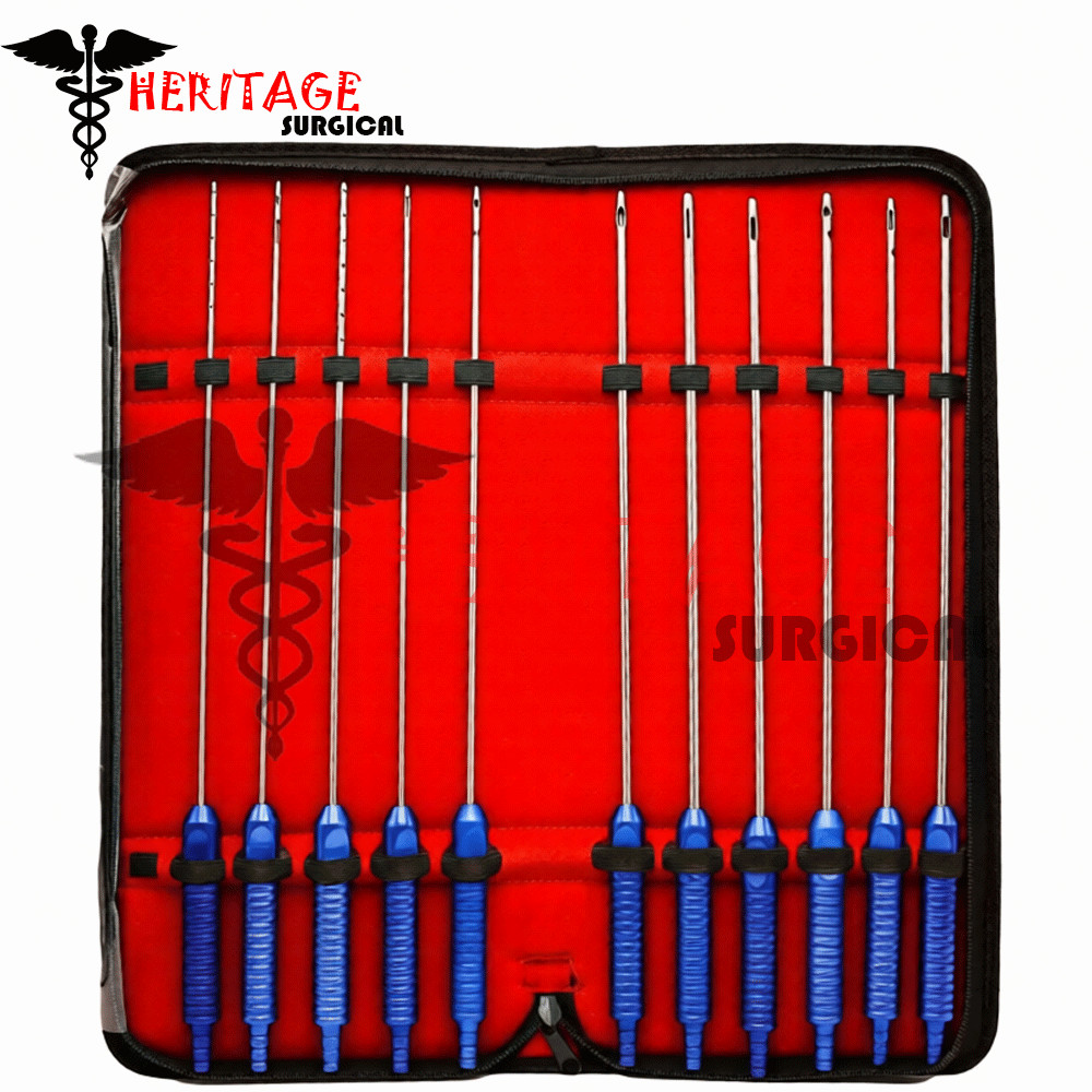 11 Pcs Liposuction Cannulas Fixed Handle Fat Transfer Cosmetic Surgery Kit Set