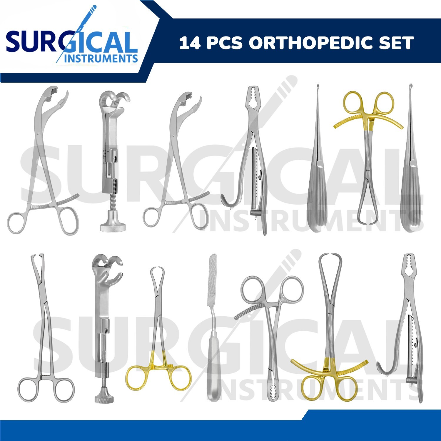 14 Pcs Assorted Orthopedic Surgical Instruments Custom Made Set – German Grade