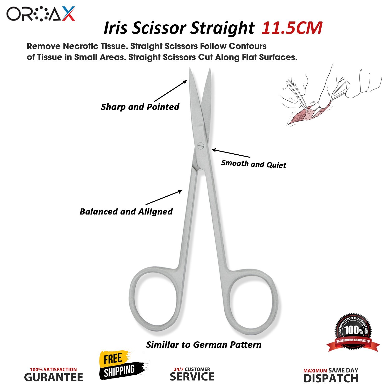 Tijeras para encías, iris, dentales, tijeras quirúrgicas rectas y afiladas OROAX