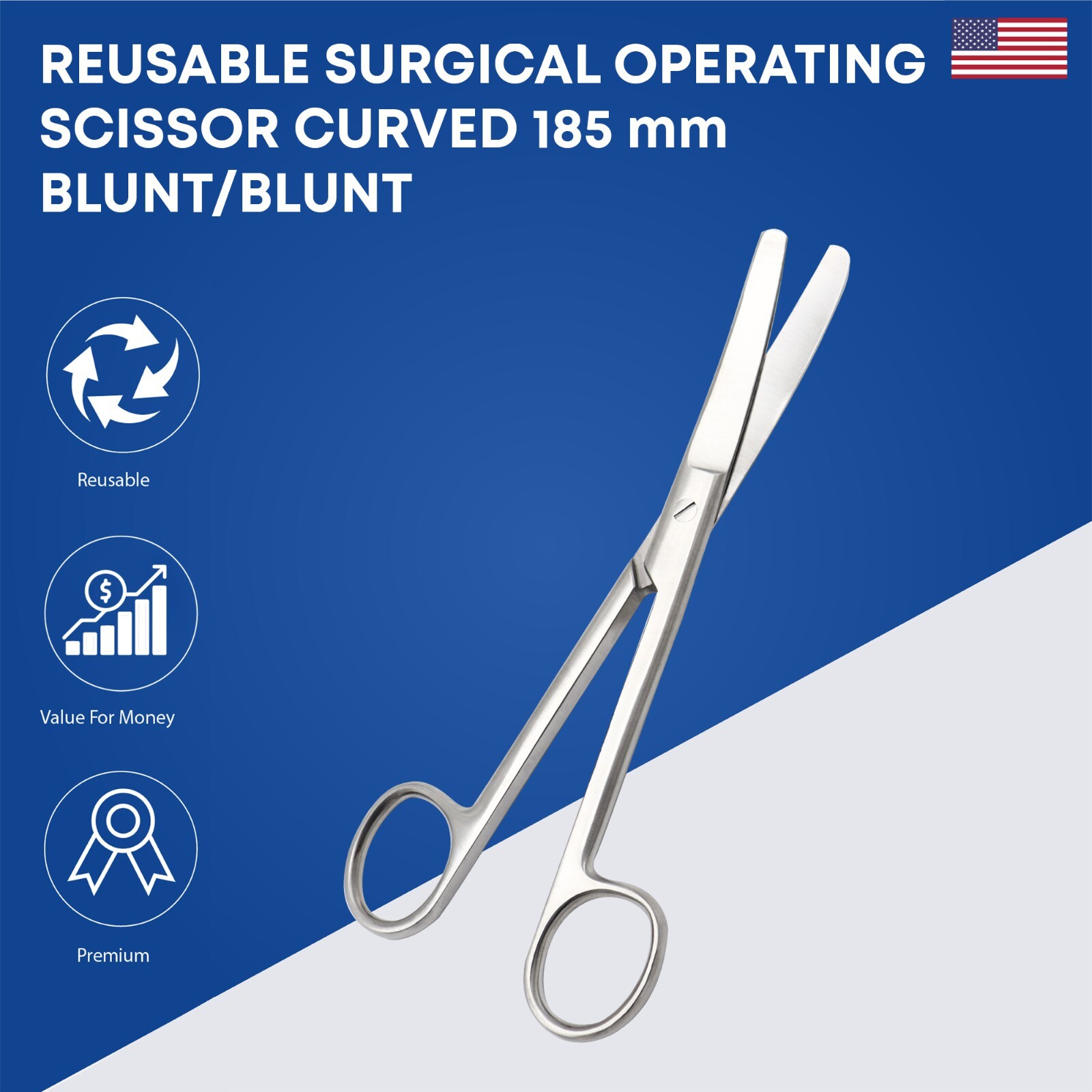 Surgical Operating Scissor Curved 185 mm Blunt/Blunt Surgical Instruments