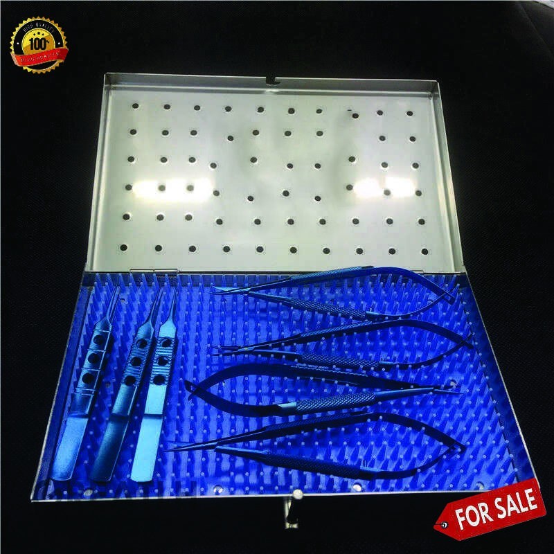 Titanium Blue Coated Microsurgery Ophthalmic Instrument 7pcs Set with Tray