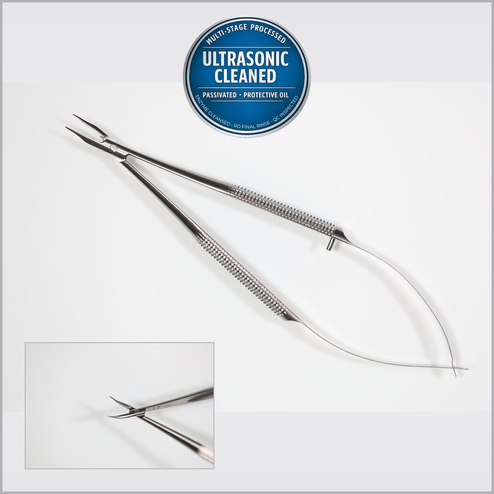 ASSI B-13-8 Needle Holder, Curved, 0.4mm Tip, Tapered Ends, 5-1/4in