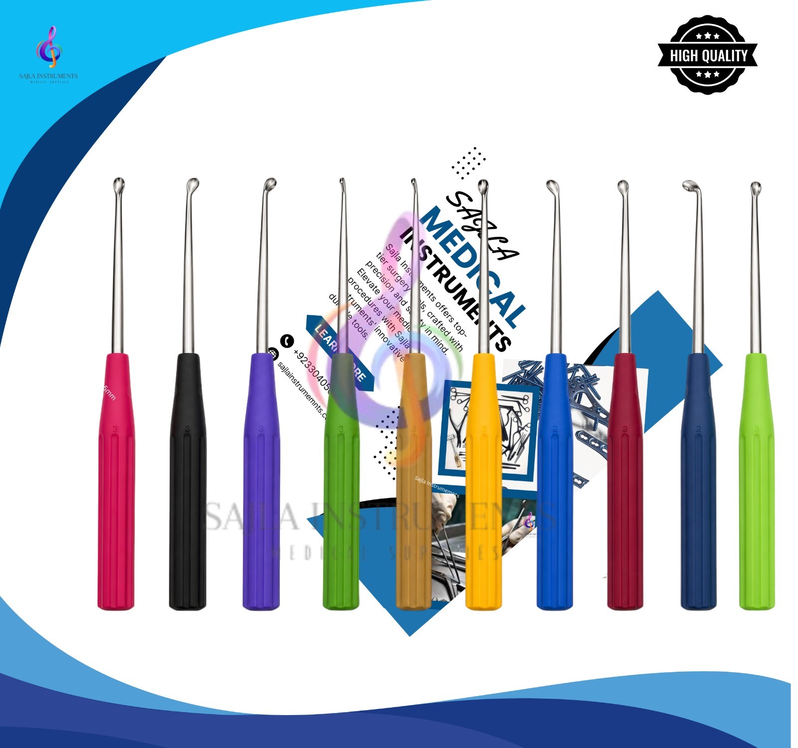 Spine Bone Curettes 12 PCS German Steel Orthopedic Instruments. BY Sajla.