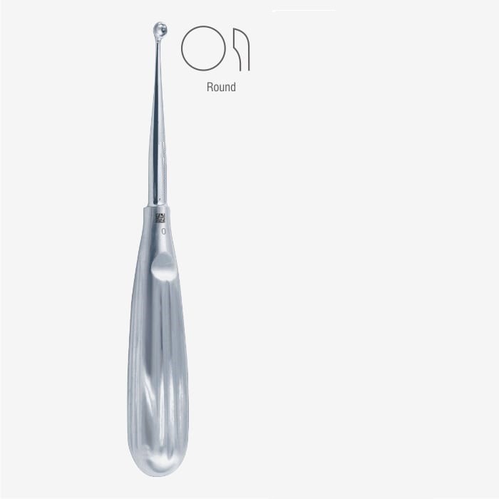 Set of 4 Bruns Bone Curettes, 6.75″, Straight, Round Cup Size: 1