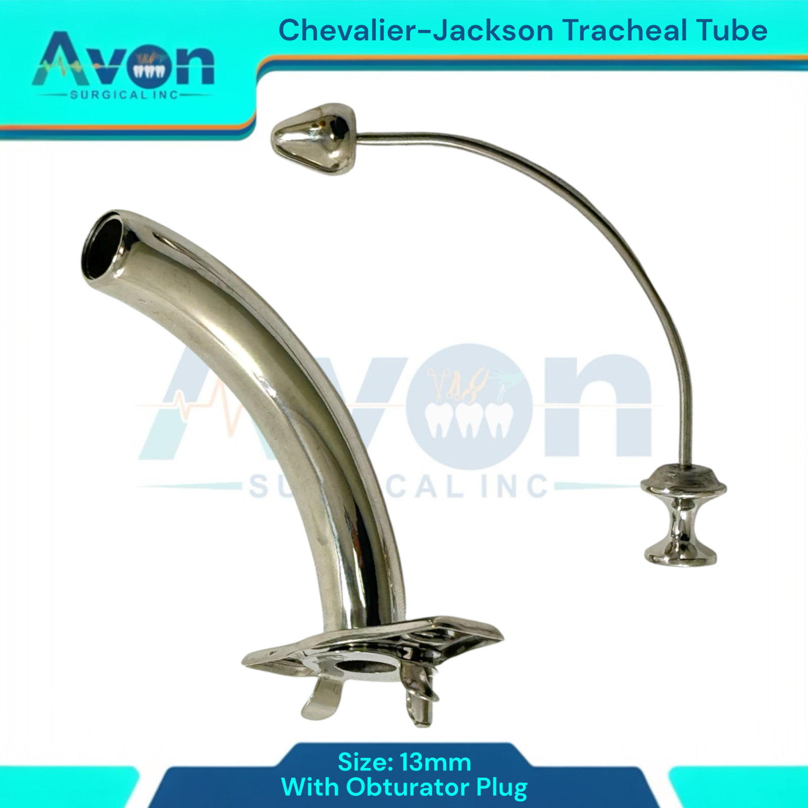 Jackson Tracheal Cannula Tube with Obturator Plug, Metal, Tracheostomy Tool, 1pc