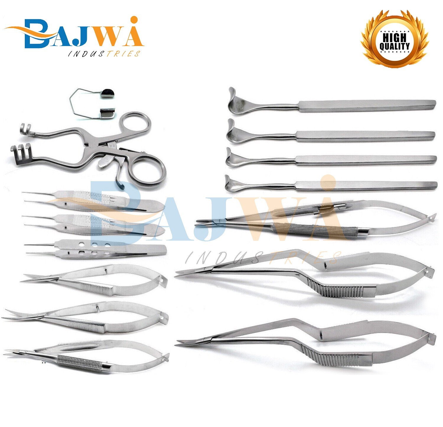 Eye Ophthalmic Scissors Retractors Forceps Speculum Surgical Premium Set of 15