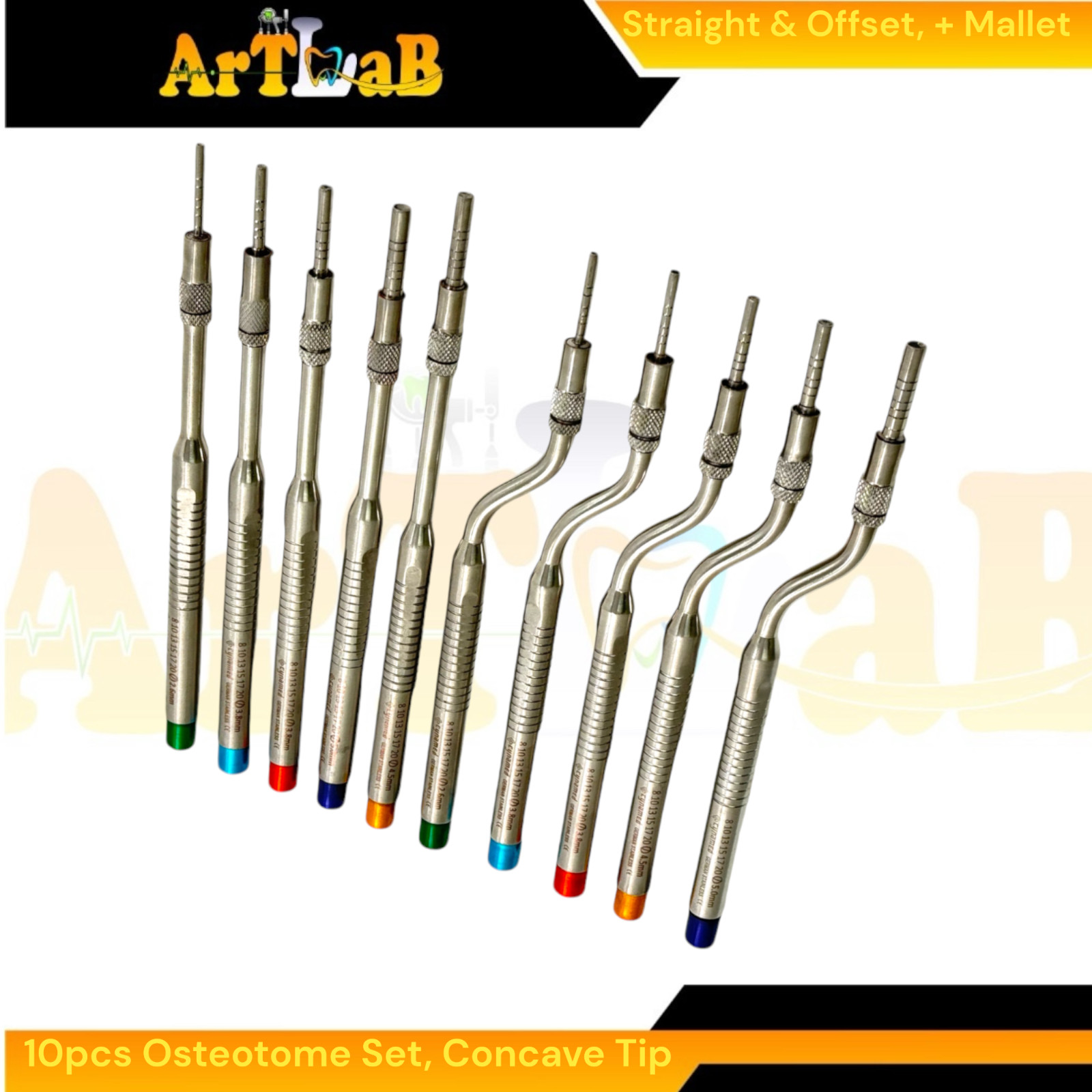 Implant Graft Concave Osteotome Kit of 10pcs with Hammer & Storage Case