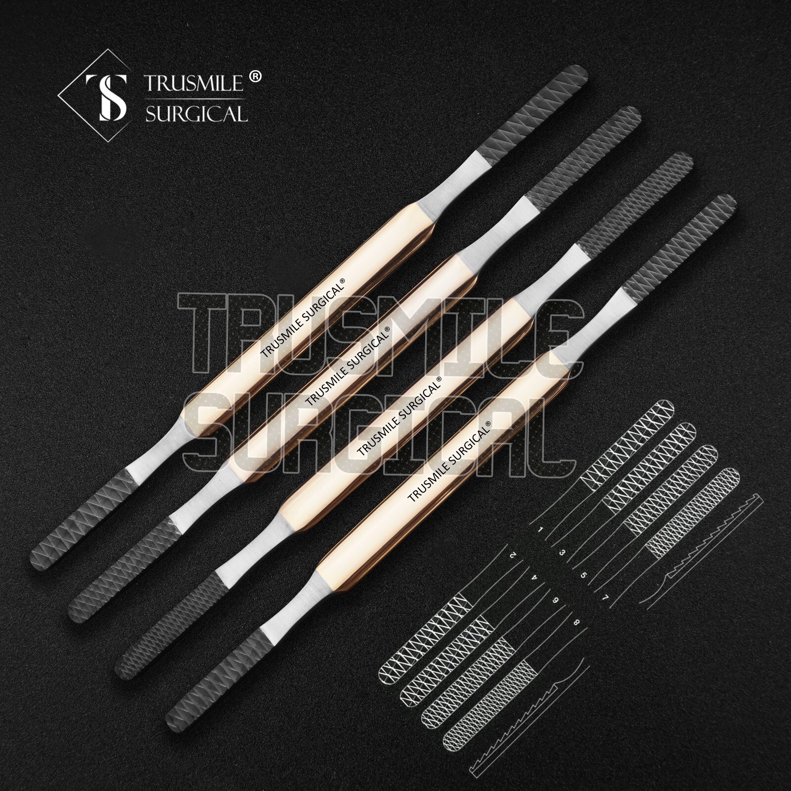 TC Fomon Bone Double Ended Nasal Rasp 21.5 cm Gold Handle Orthopedic Instruments